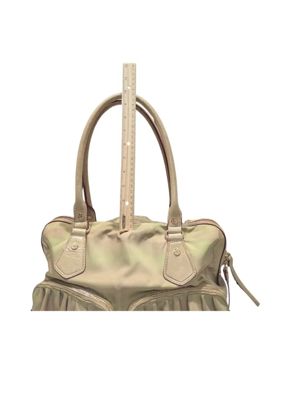 MZ Wallace Nylon Satchel Shoulder Bag Olive Khaki Leather Trim Gold Hardware